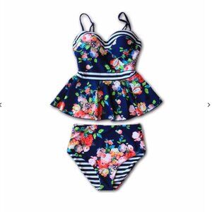 Rad Swimwear Breanne Two Piece Swimsuit Tankini Top High Waisted Bottoms Size XS